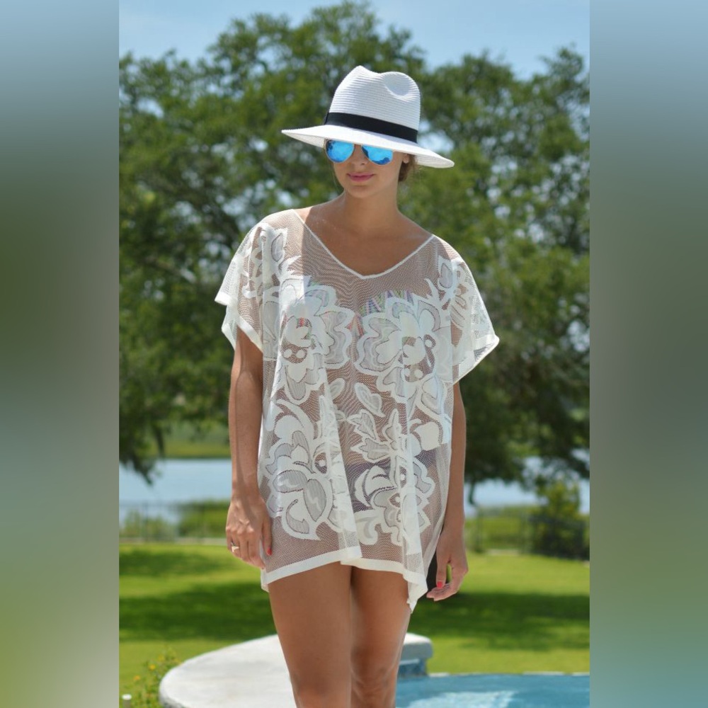 Target Cream Floral Mesh Swim Cover-Up
